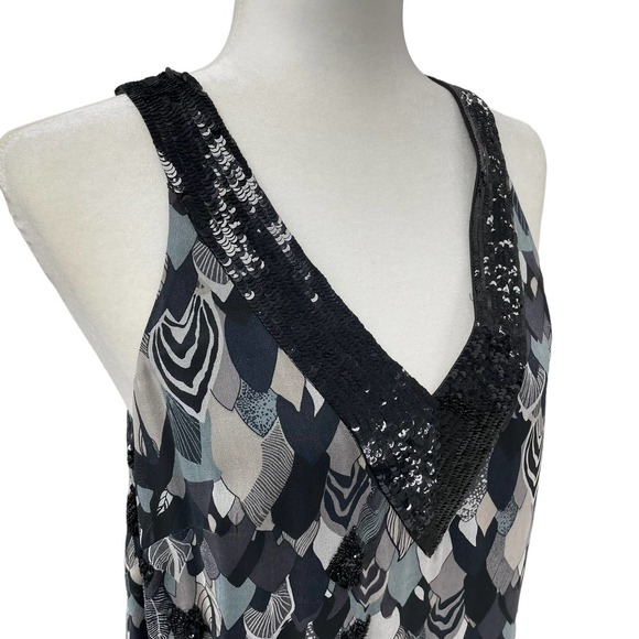 French Connection Black Gray Feather Print Retro Fit & Flare Dress 8 - Picture 3 of 11